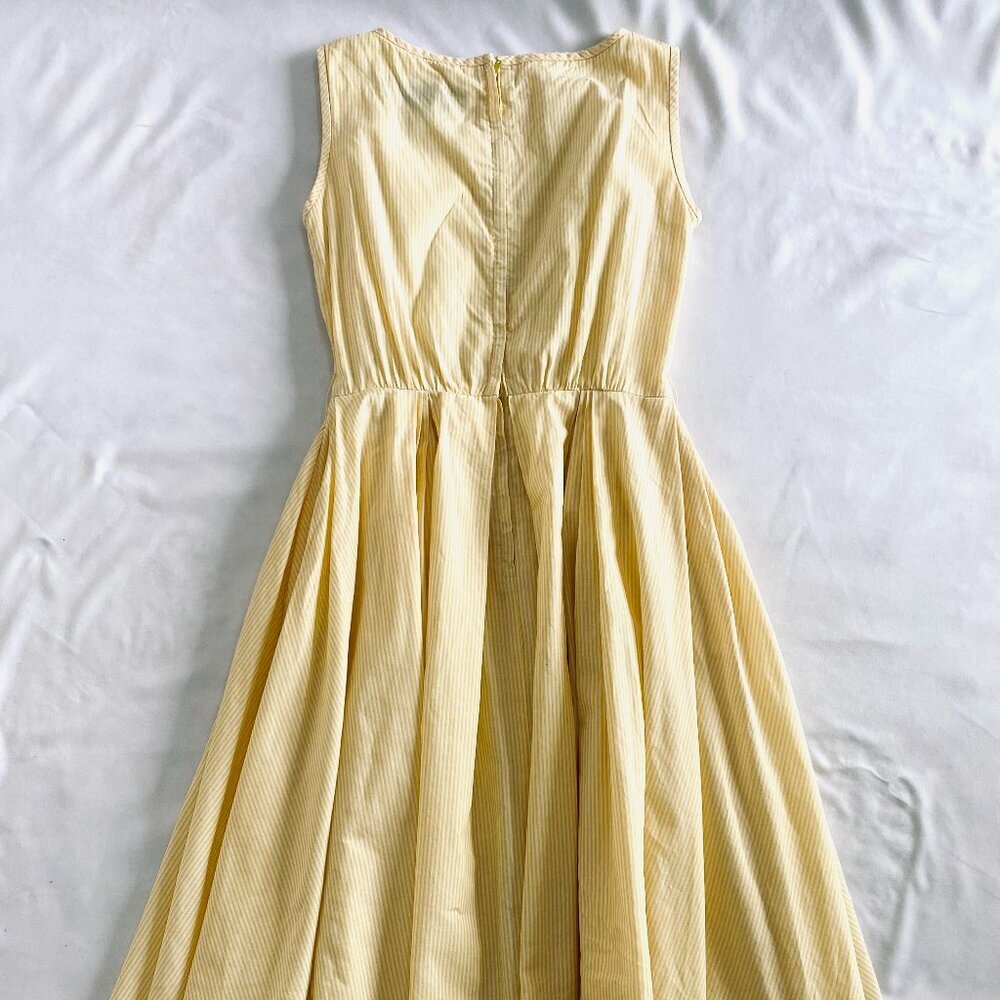 VTG Sue Brett 1960s yellow striped cotton A-line dress Women's Small pleats - Picture 8 of 13